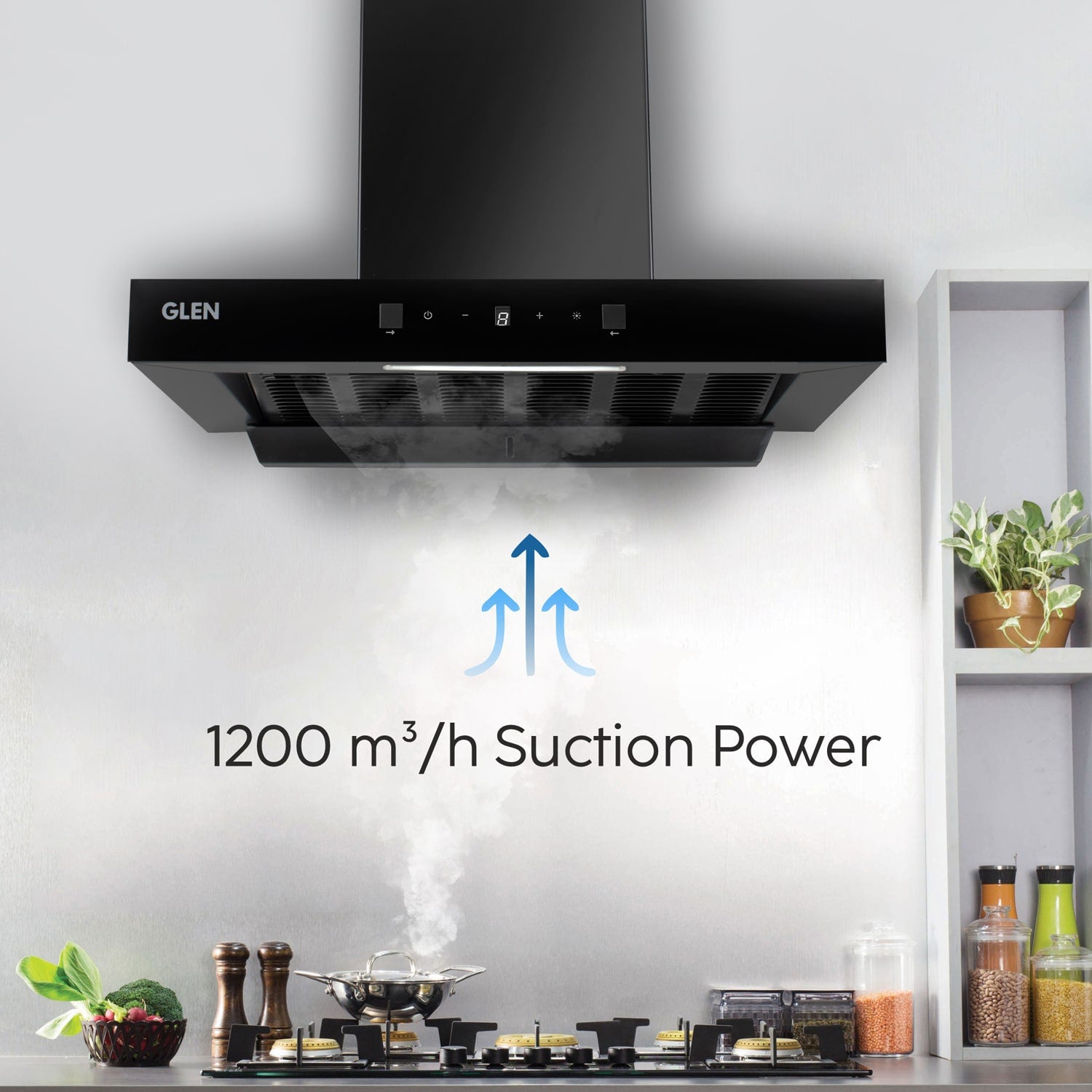 Glenn Auto Clean Filter less Chimney with Motion Sensor control and Digital Display 60cm, 1200 m3/h (6052 DI BL AC 60) - Image 5